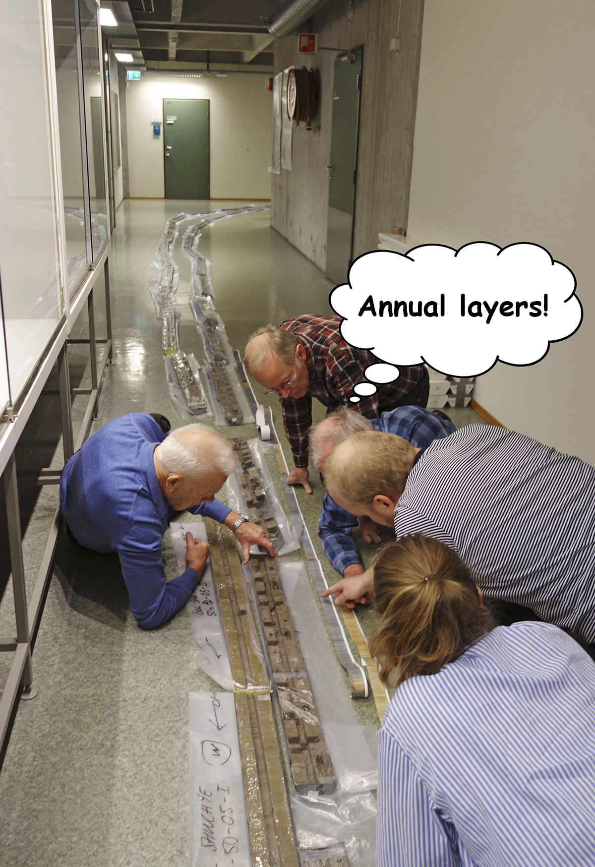 Geologists examine core