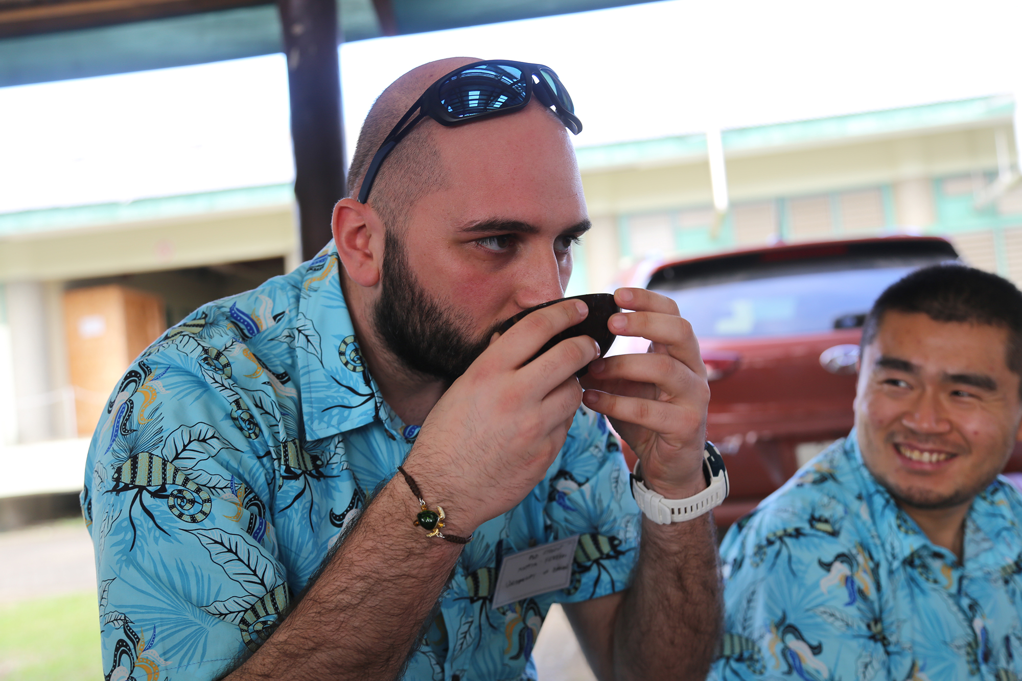 Picture 2: Mattia enjoying his first round of kava - what a focus in these eyes. (Photo: Tobias Zolles)