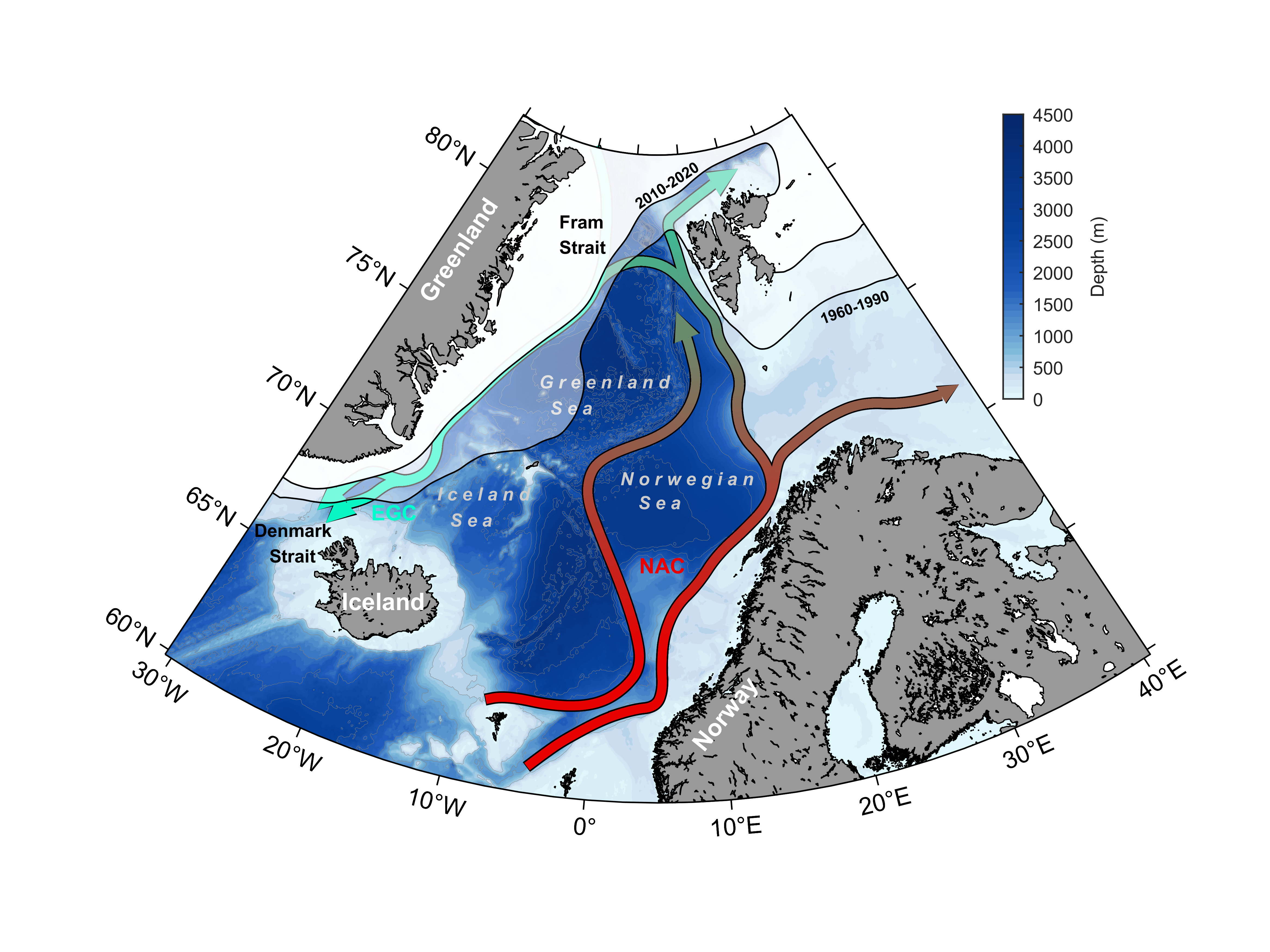 Map of ocean currents in the Nordic Seas